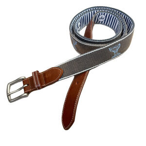Peter Millar Cotton Canvas Belt 46 Silver Buckle Golf Trophy Cup Sports 1.25" *